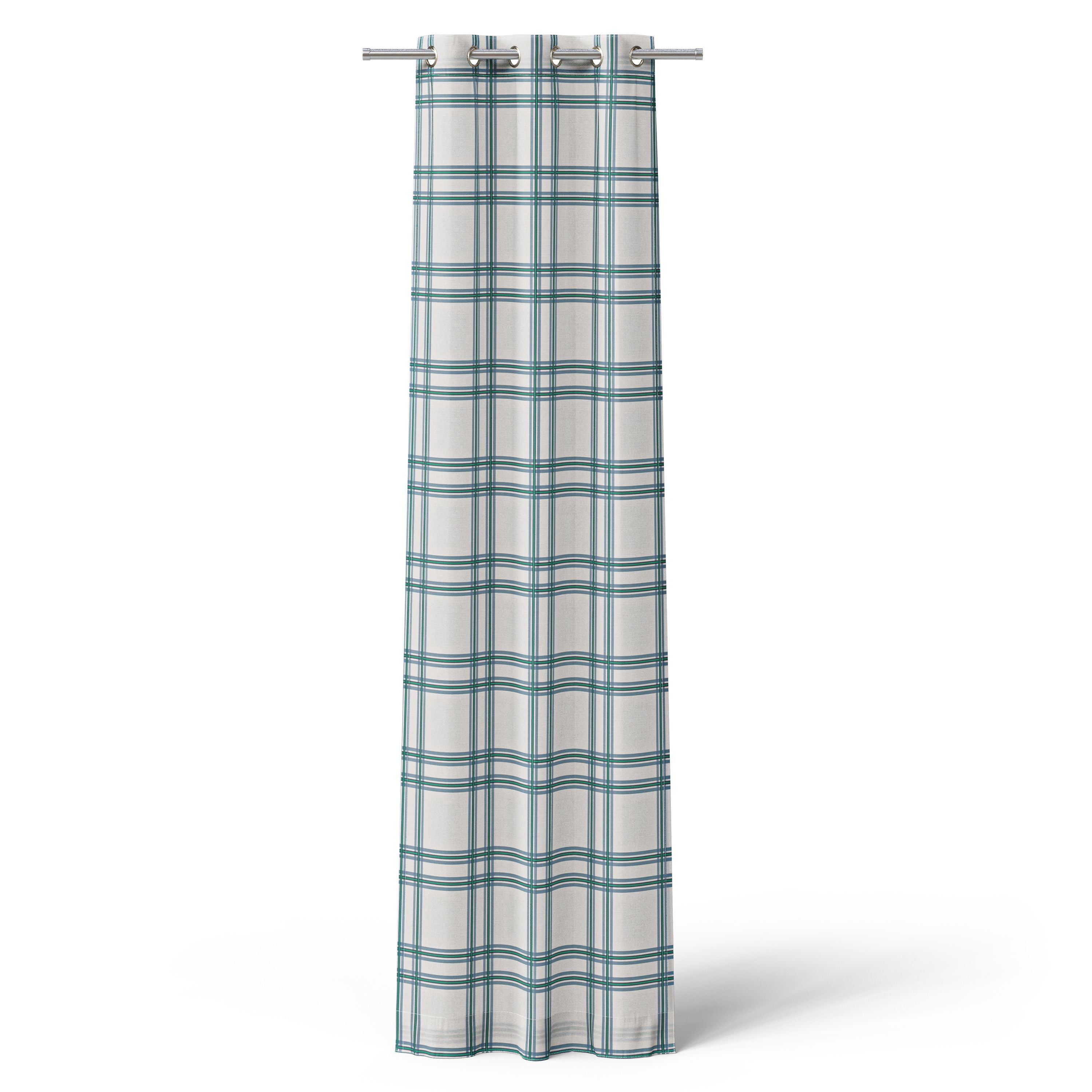 Mainstays Kids White and Blue Plaid Check Light Filtering Grommet Single Curtain Panel, 38" W x 95" L
