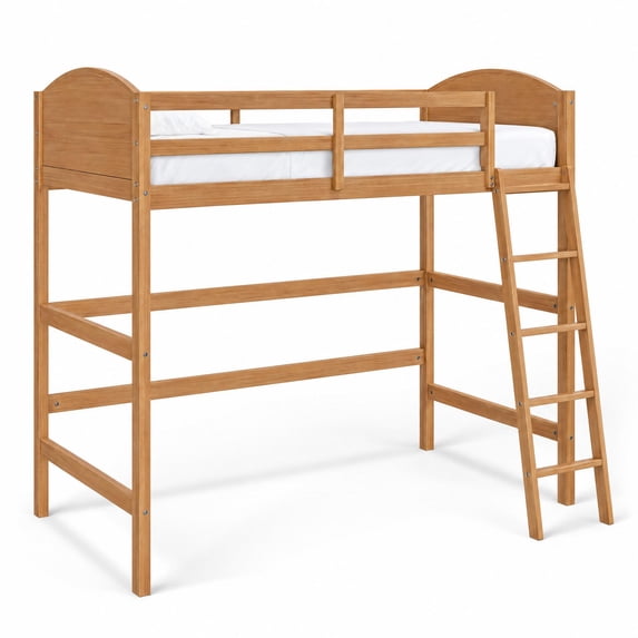 Mainstays Kids Twin Size Wood Loft Bed, Natural Teak