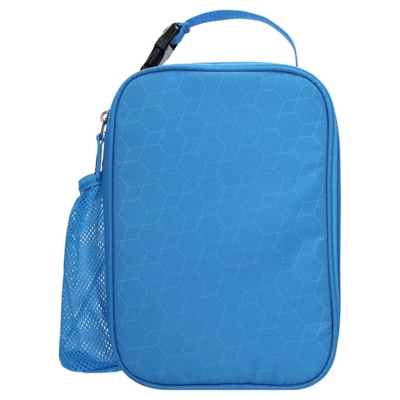 Mainstays Kids Geometric Insulated Polyester Reusable Lunch Bag with Mesh Side Pocket, Blue