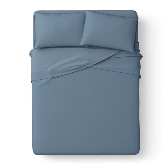 Mainstays Kids Microfiber Bed Sheet Set, Full, Blue, 4 Pieces