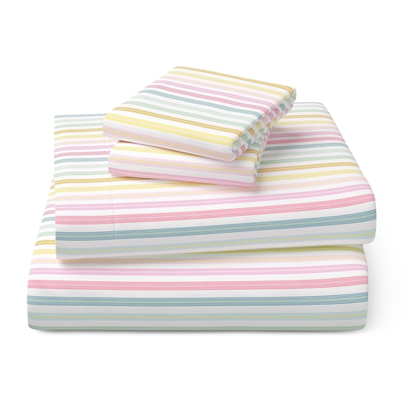 Mainstays Kids Microfiber Bed Sheet Set, Full, Rainbow Stripe, 4 Pieces