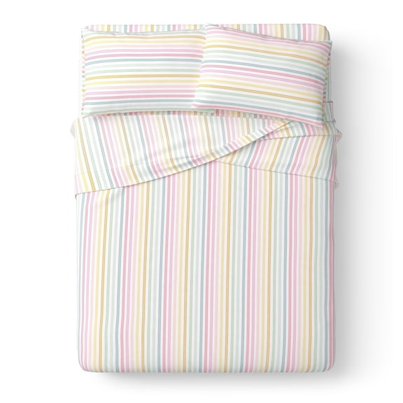 Mainstays Kids Microfiber Bed Sheet Set, Full, Rainbow Stripe, 4 Pieces