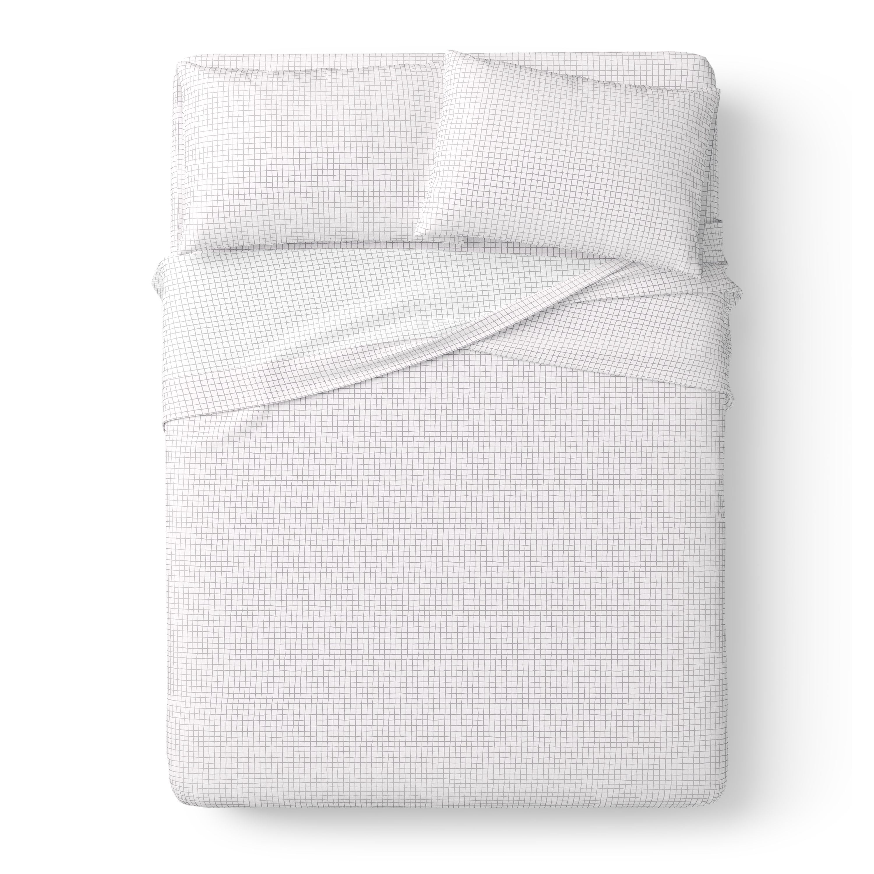 Mainstays Kids Microfiber Bed Sheet Set, Full, White Grid, 4 Pieces