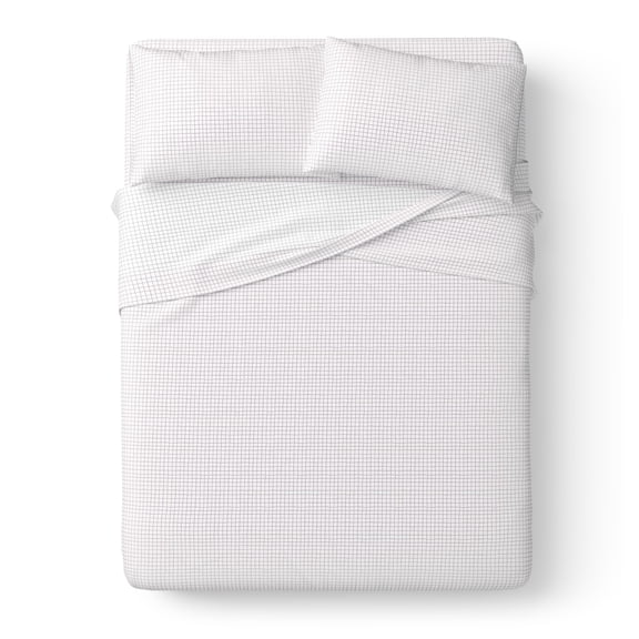 Mainstays Kids Microfiber Bed Sheet Set, Full, White Grid, 4 Pieces