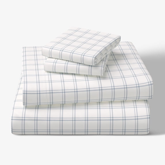 Mainstays Kids Microfiber Bed Sheet Set, Full, Plaid, 4 Pieces