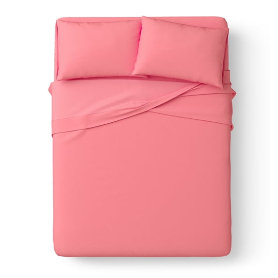 Mainstays Kids Microfiber Bed Sheet Set, Full, Pink, 4 Pieces