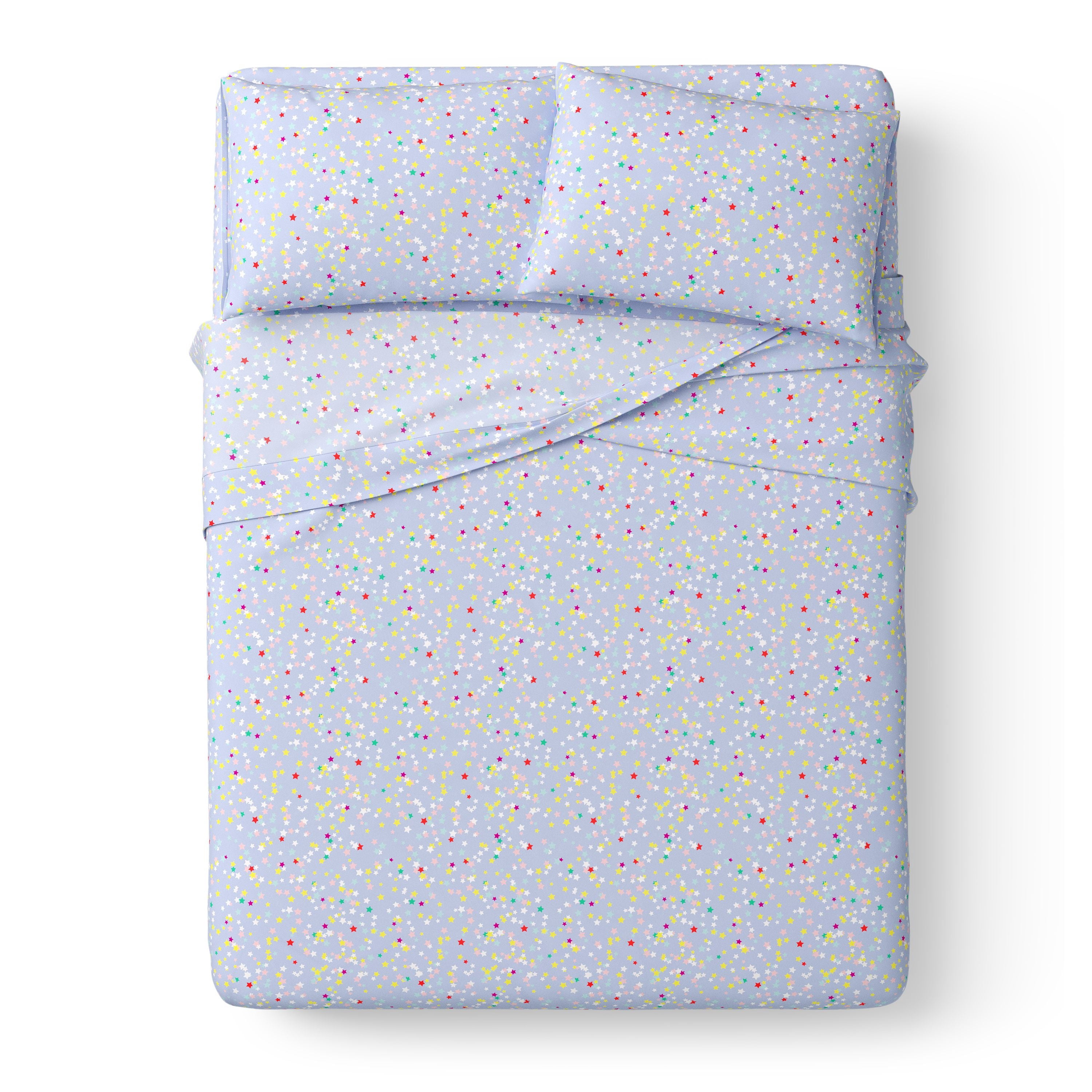 Mainstays Kids Microfiber Bed Sheet Set, Full, Stars, 4 Pieces