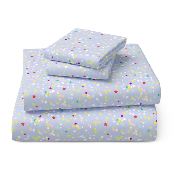 Mainstays Kids Microfiber Bed Sheet Set, Full, Stars, 4 Pieces