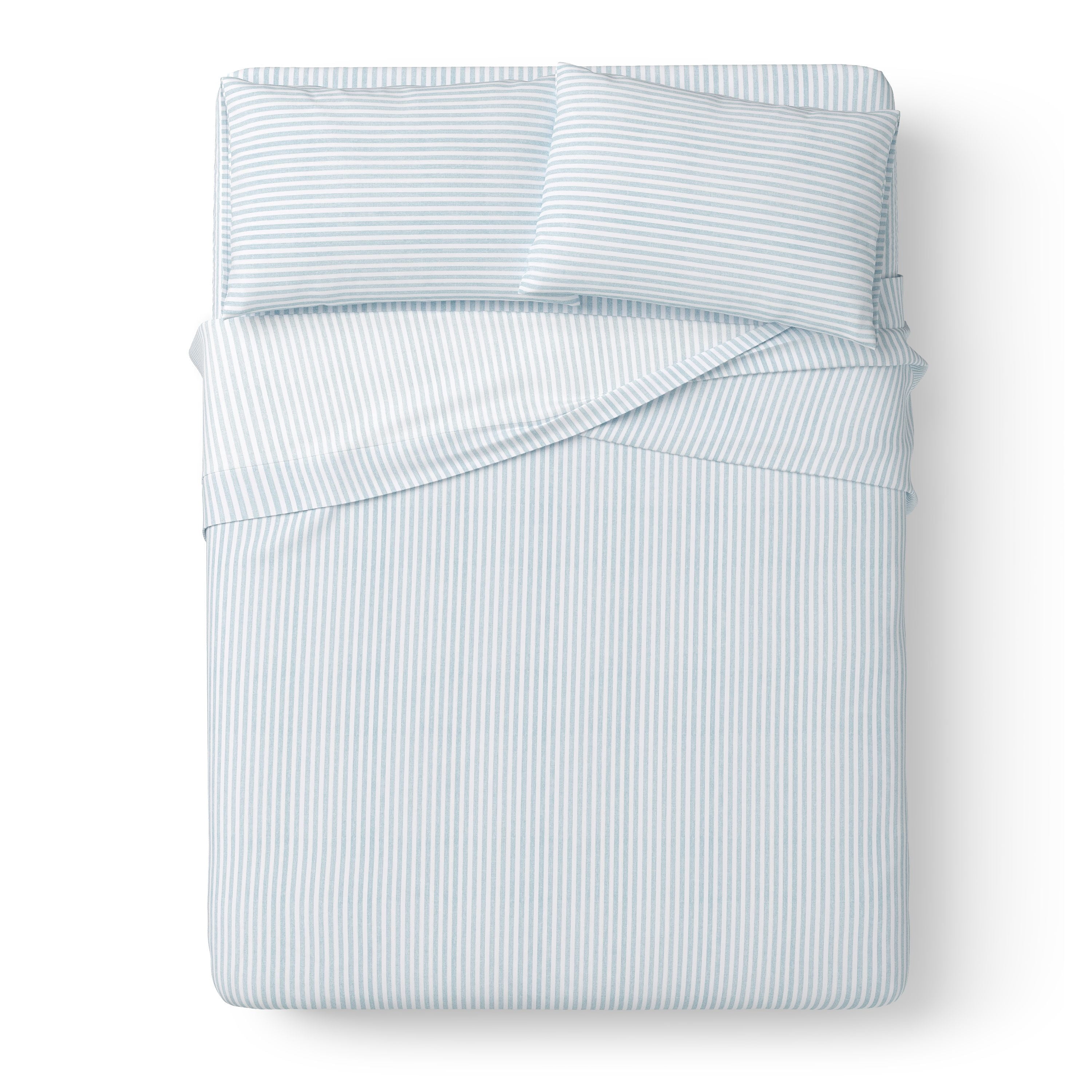 Mainstays Kids Microfiber Bed Sheet Set, Full, Aqua Stripe, 4 Pieces