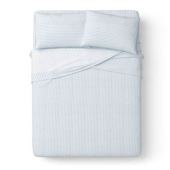 Mainstays Kids Microfiber Bed Sheet Set, Full, Aqua Stripe, 4 Pieces