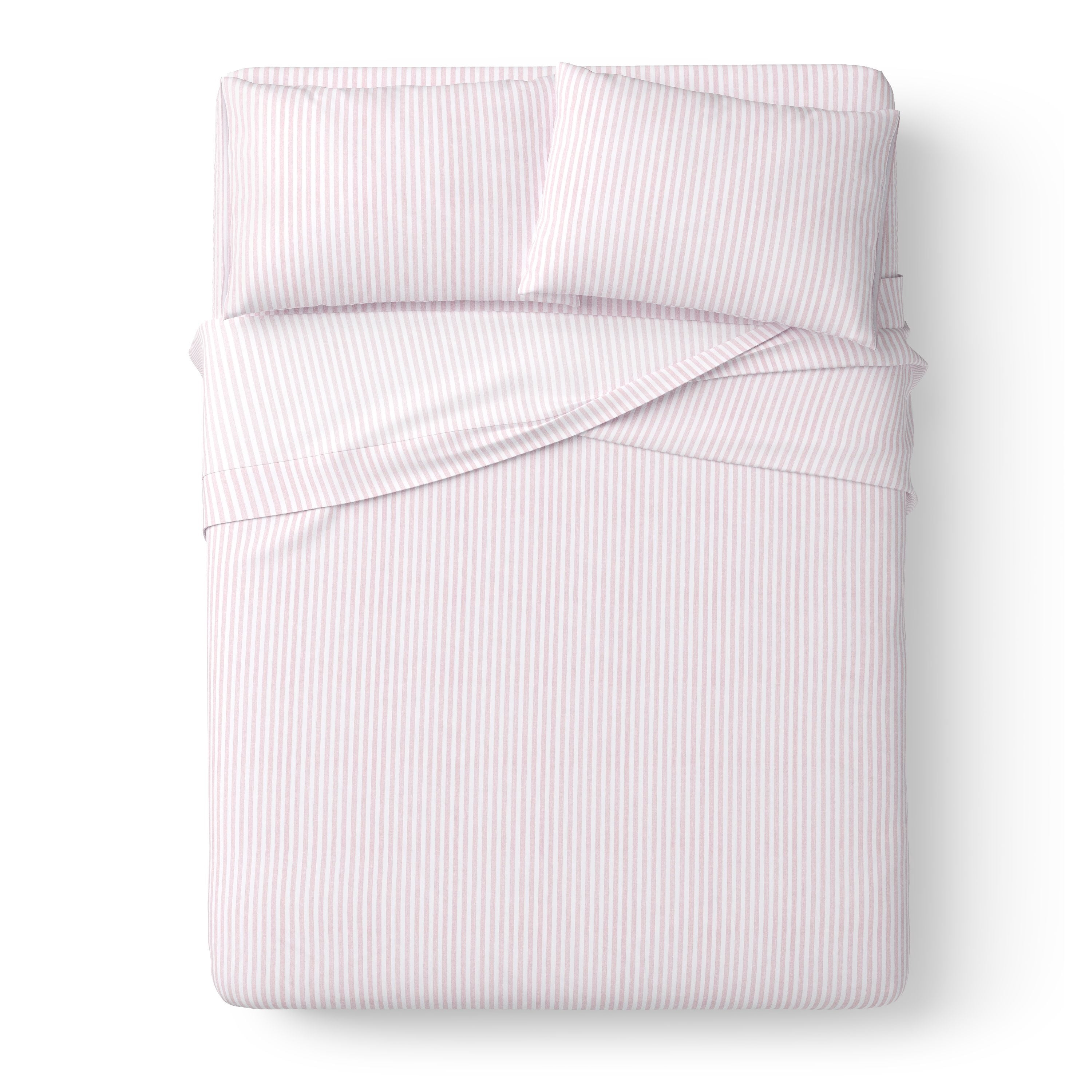 Mainstays Kids Microfiber Bed Sheet Set, Full, Pink and White Stripe, 4 Pieces