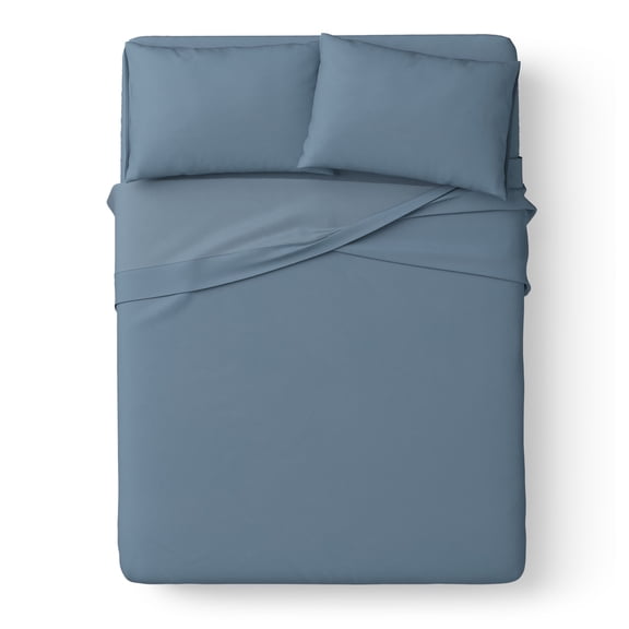 Mainstays Kids Microfiber Bed Sheet Set, Queen, Blue, 4 Pieces