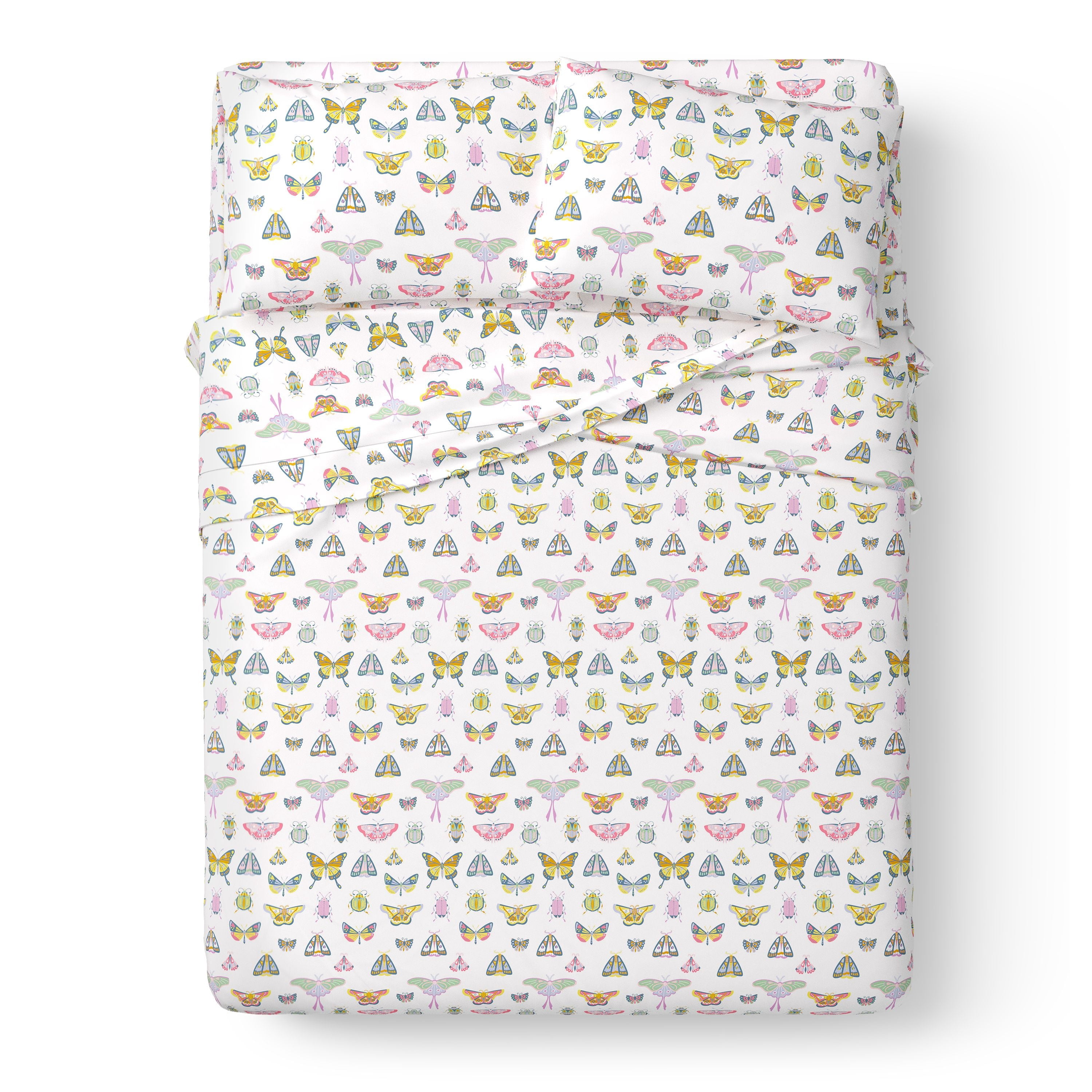 Mainstays Kids Microfiber Bed Sheet Set, Queen, Butterfly, 4 Pieces