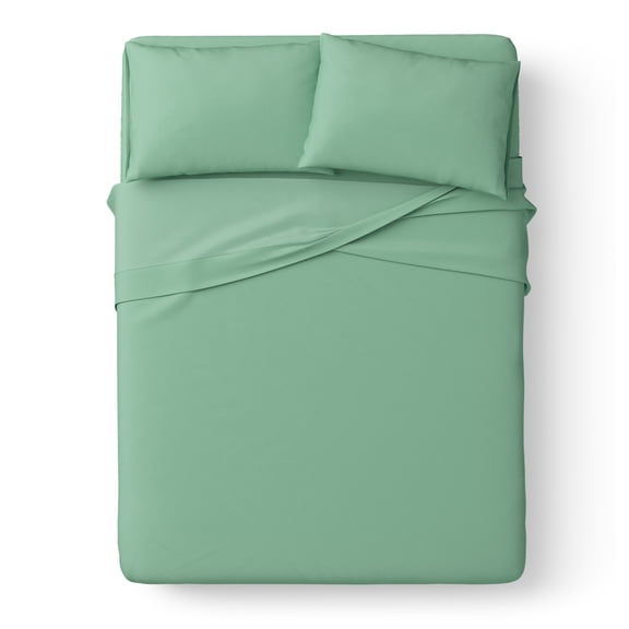 Mainstays Kids Microfiber Bed Sheet Set, Queen, Light Green, 4 Pieces