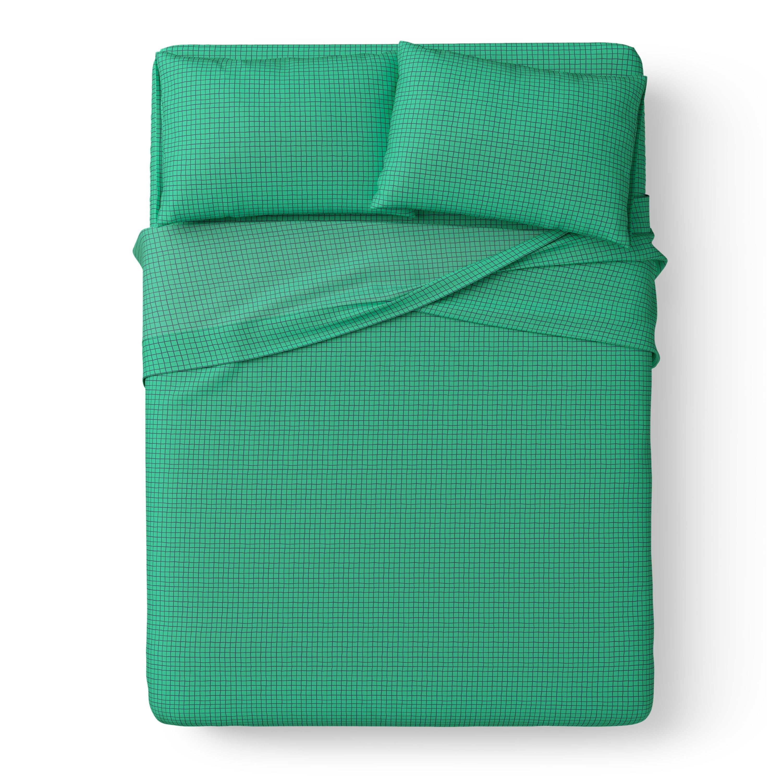 Mainstays Kids Microfiber Bed Sheet Set, Queen, Green Grid, 4 Pieces