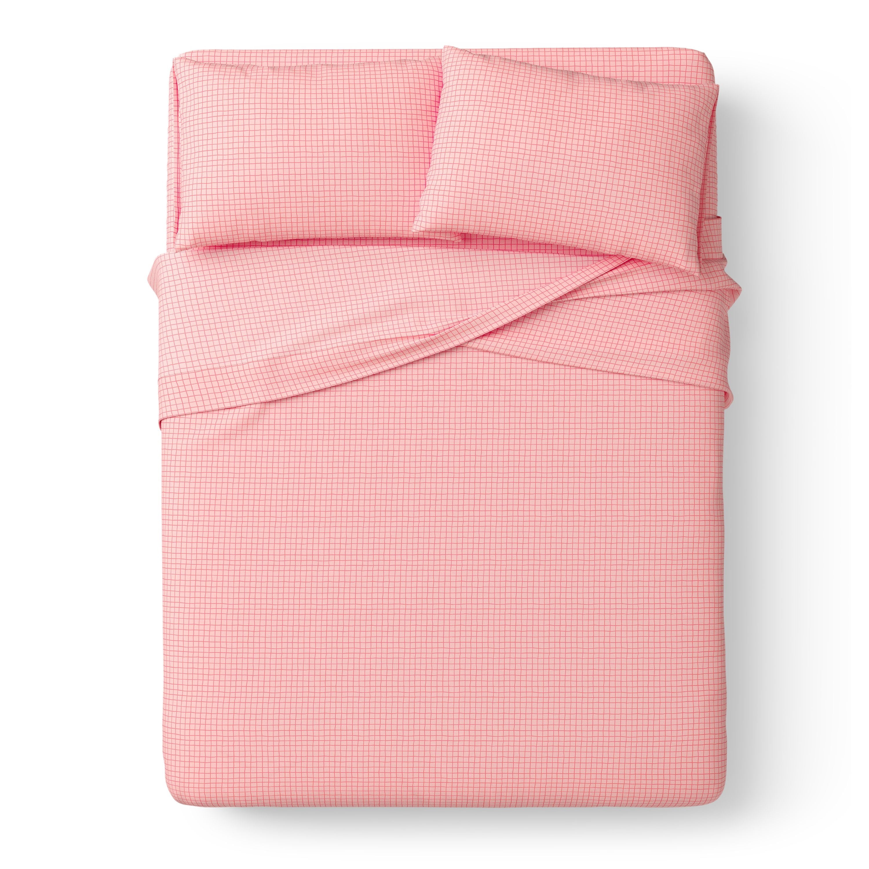 Mainstays Kids Microfiber Bed Sheet Set, Queen, Pink Grid, 4 Pieces