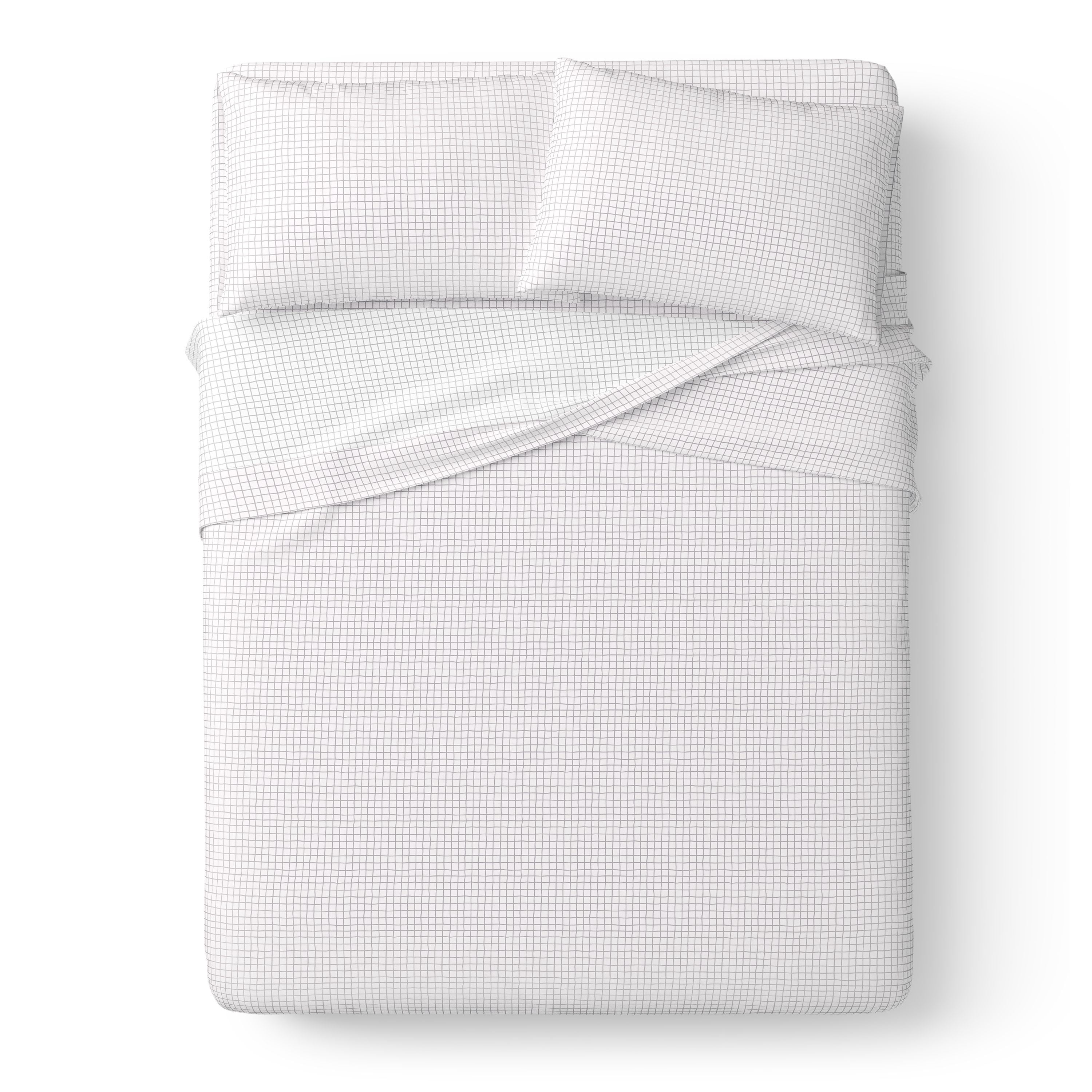 Mainstays Kids Microfiber Bed Sheet Set, Queen, White Grid, 4 Pieces