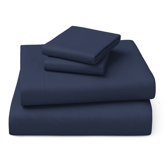 Mainstays Kids Microfiber Bed Sheet Set, Queen, Dark Blue, 4 Pieces