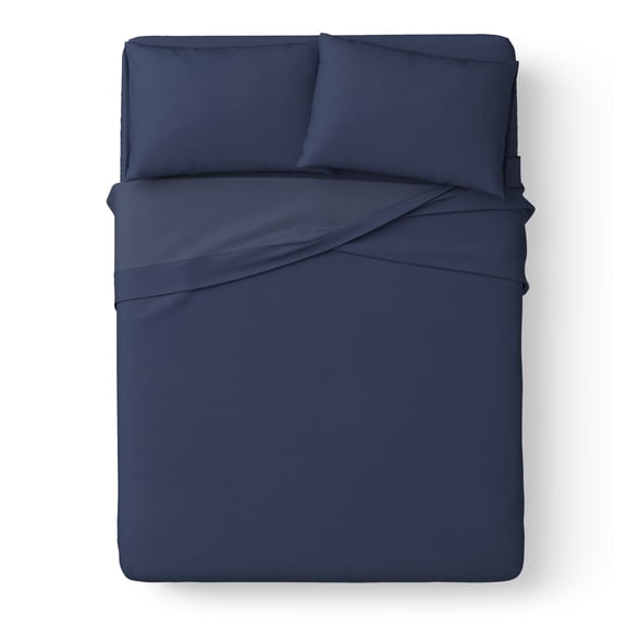 Mainstays Kids Microfiber Bed Sheet Set, Queen, Dark Blue, 4 Pieces