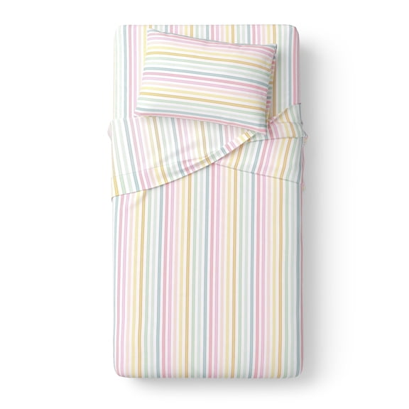 Mainstays Kids Microfiber Bed Sheet Set, Twin, Rainbow Stripe, 3 Pieces