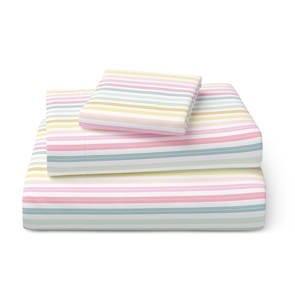 Mainstays Kids Microfiber Bed Sheet Set, Twin, Rainbow Stripe, 3 Pieces
