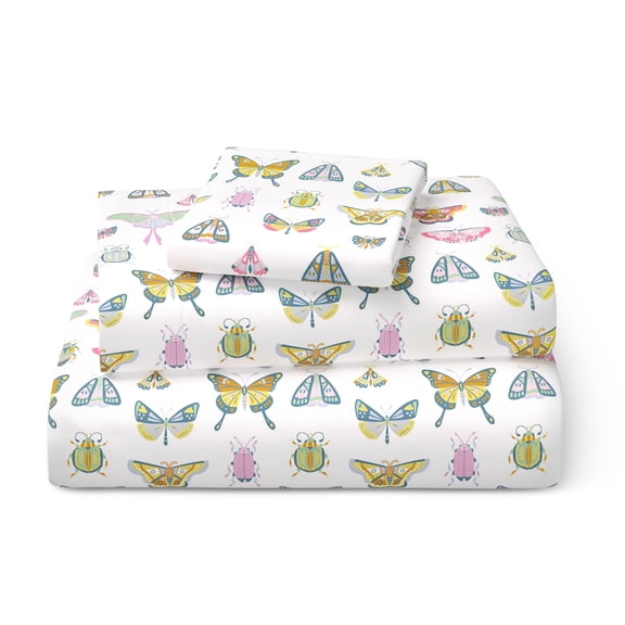 Mainstays Kids Microfiber Bed Sheet Set, Twin, Butterfly, 3 Pieces