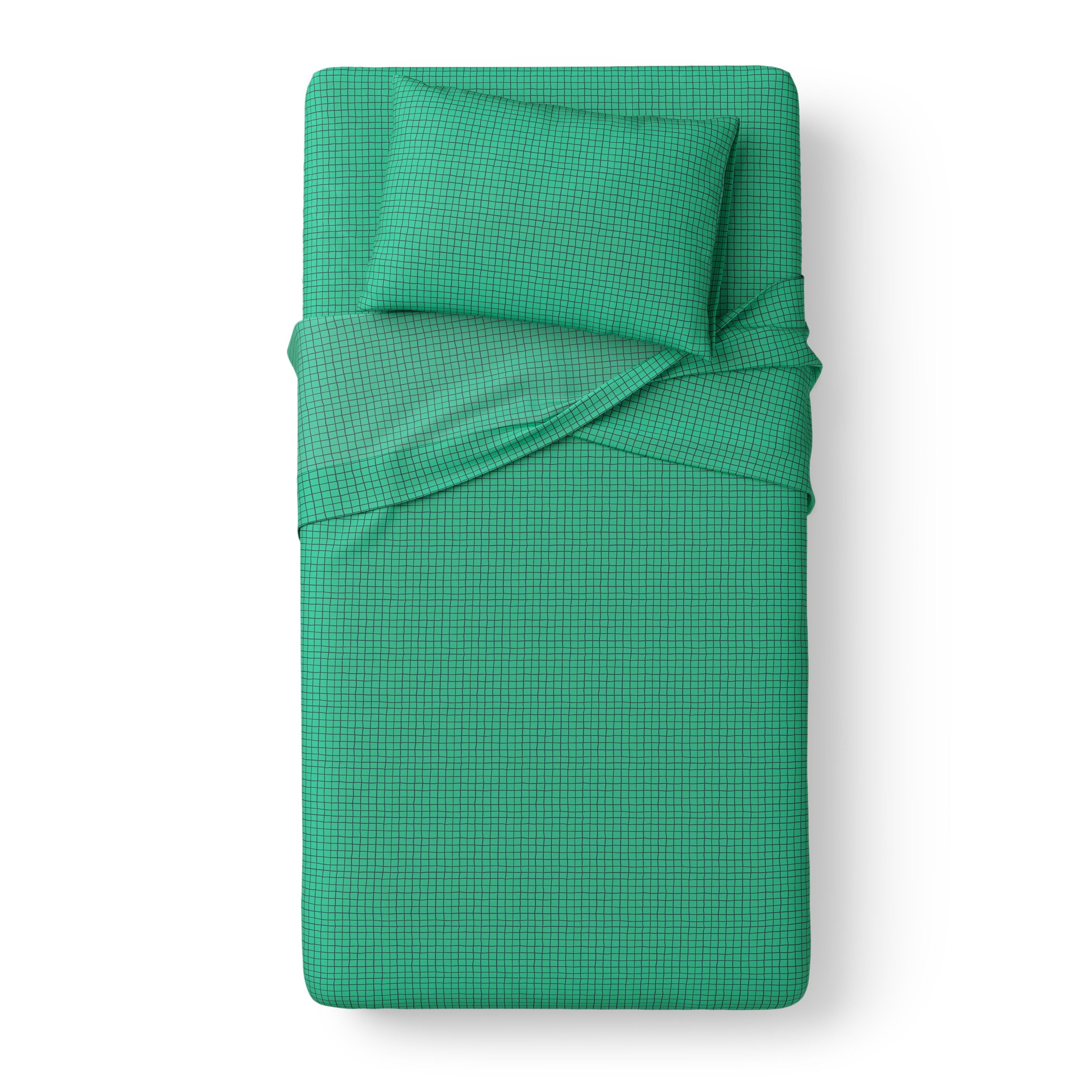 Mainstays Kids Microfiber Bed Sheet Set, Twin, Green Grid, 3 Pieces