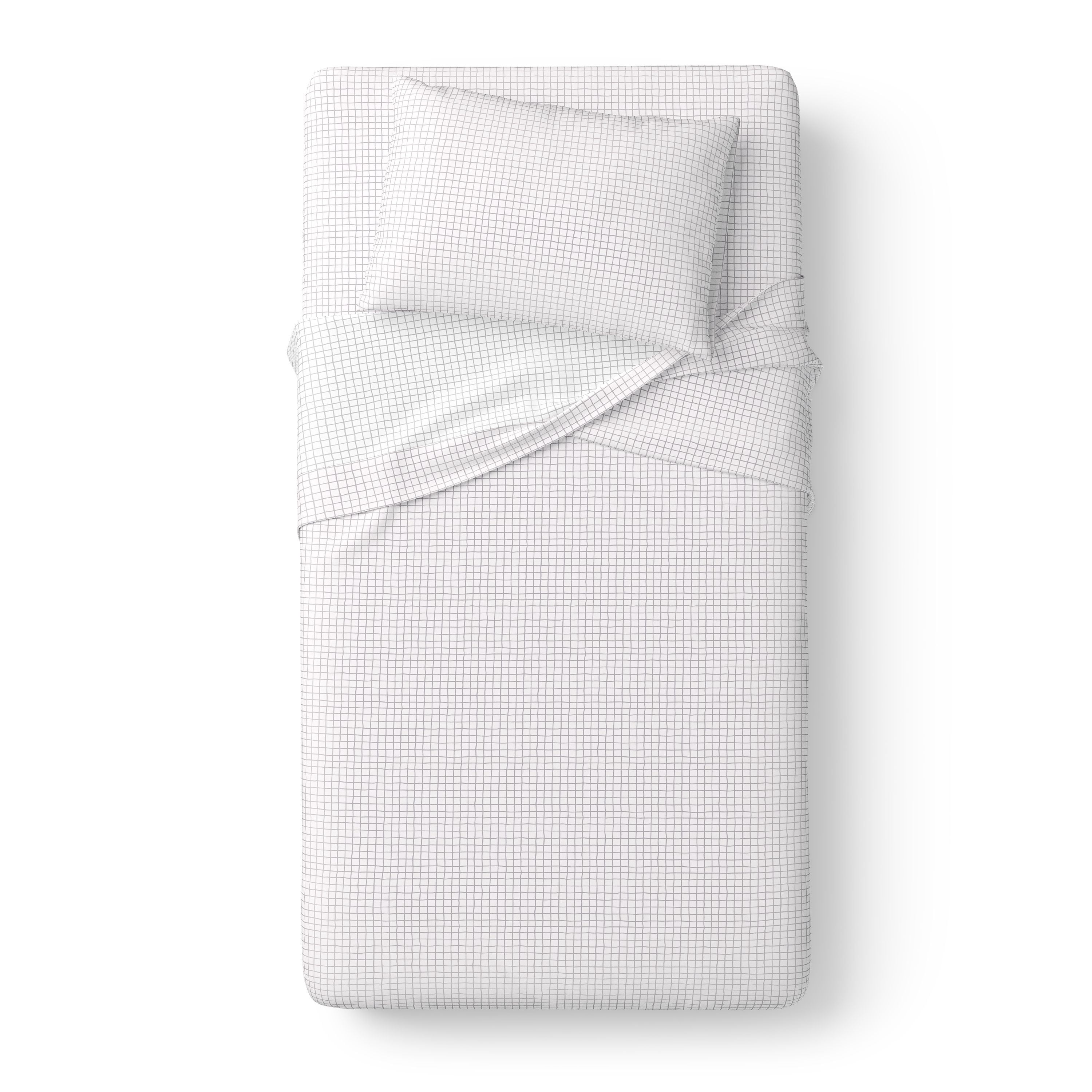Mainstays Kids Microfiber Bed Sheet Set, Twin, White Grid, 3 Pieces