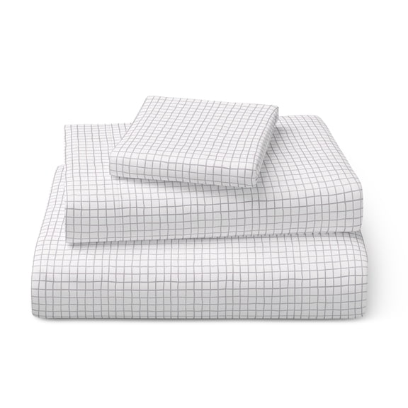 Mainstays Kids Microfiber Bed Sheet Set, Twin, White Grid, 3 Pieces