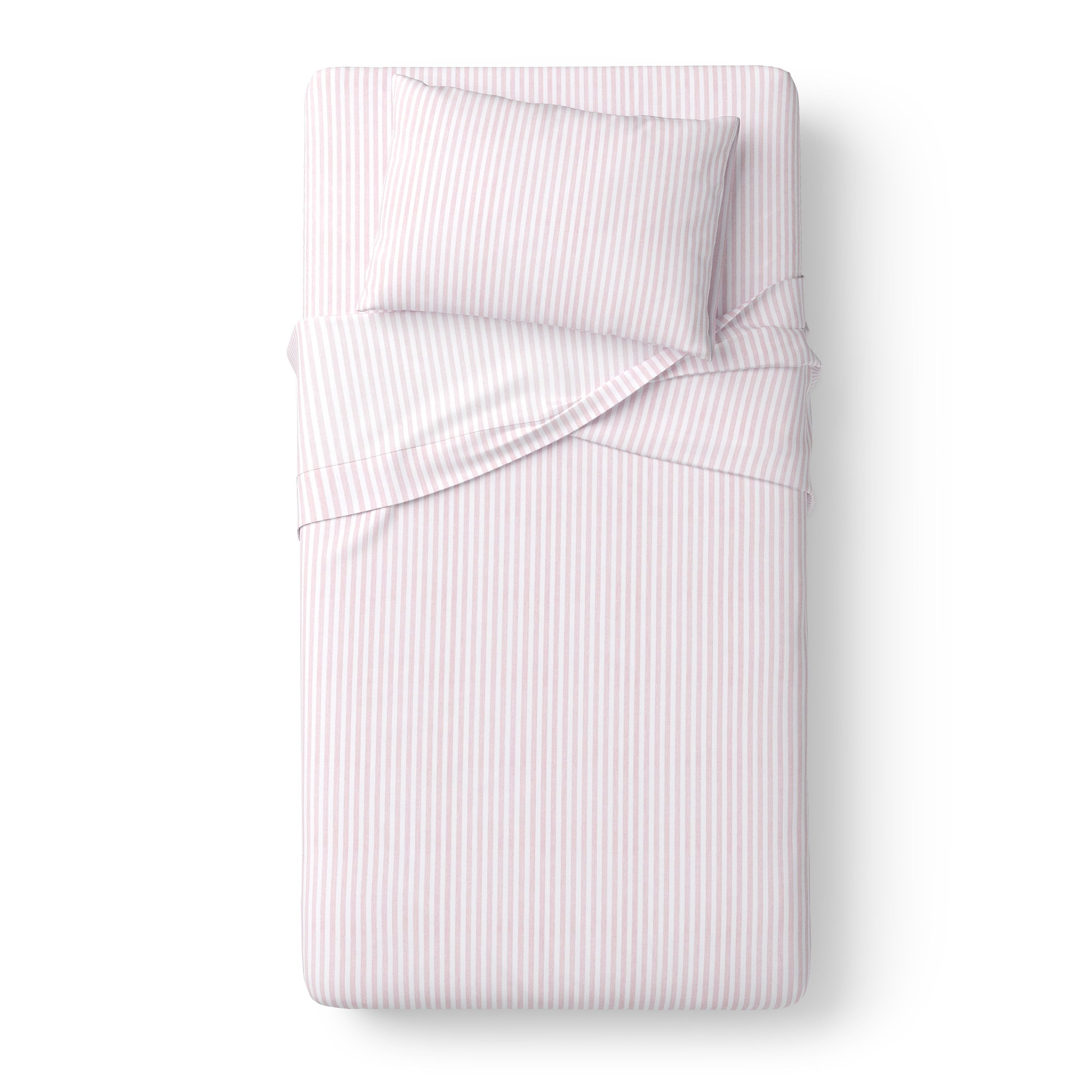 Mainstays Kids Microfiber Bed Sheet Set, Twin, Pink and White Stripe, 3 Pieces