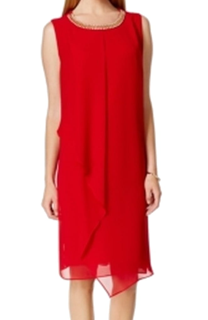 MSK NEW Red Womens Size 16 Embellished-Neckline Chiffon Shift Dress - Walmart.com MSK NEW Red Womens Size 16 Embellished-Neckline Chiffon Shift Dress - Walmart.com
