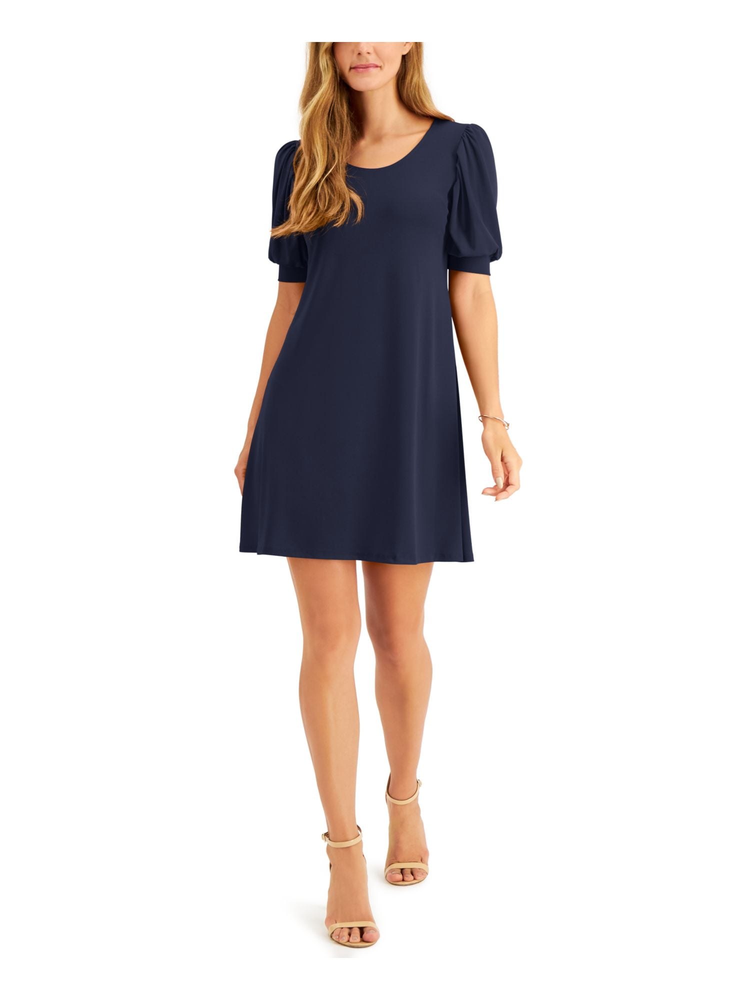 MSK PETITES Womens Navy Stretch Gathered Textured Pouf Sleeve Scoop Neck  Short Party Shift Dress Petites PXL - Walmart.com