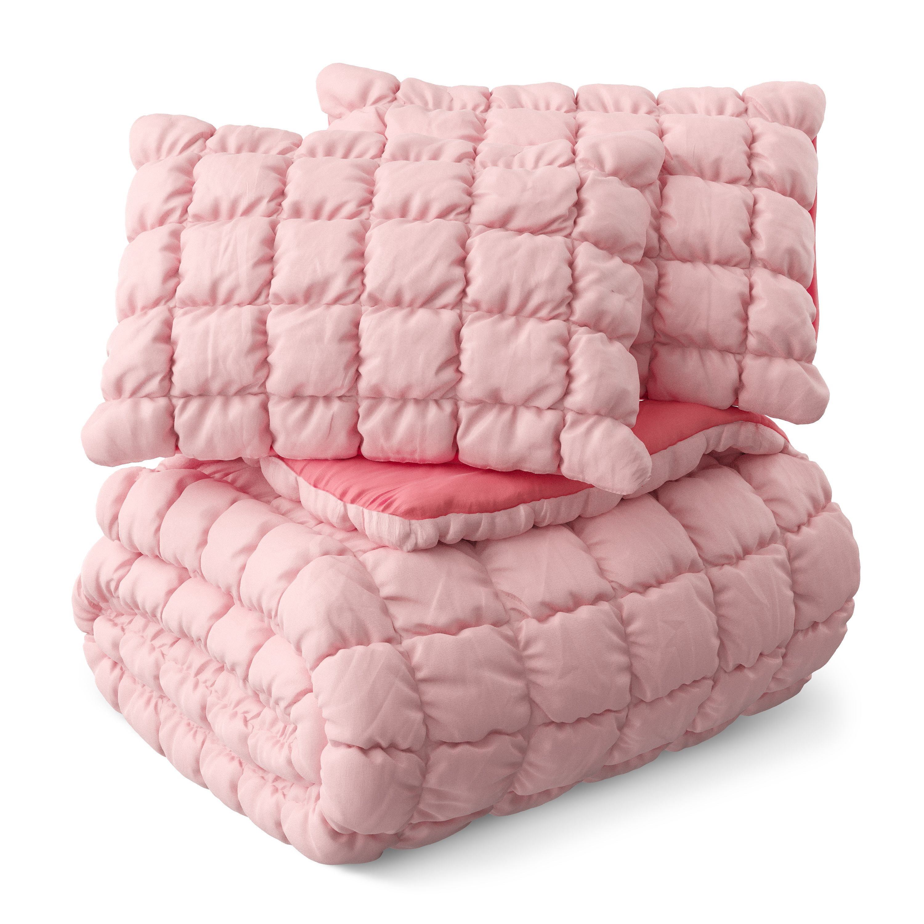 Mainstays Kids Pink Solid Puffy Comforter Set, Full/Queen, 3 Pieces