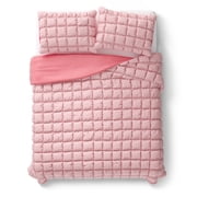Mainstays Kids Pink Puffy Comforter Set, Full/Queen, 3 Pieces