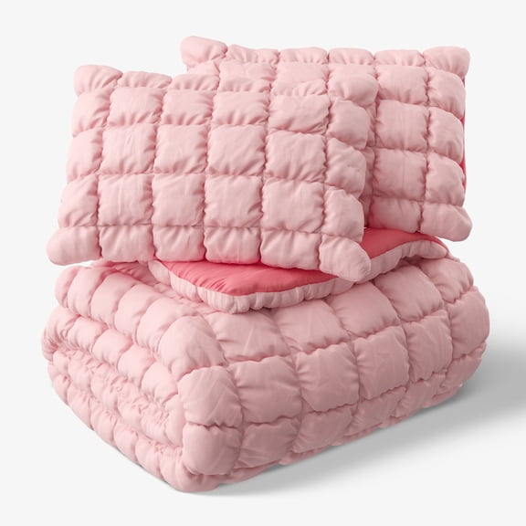 Mainstays Kids Pink Solid Puffy Comforter Set, Full/Queen, 3 Pieces