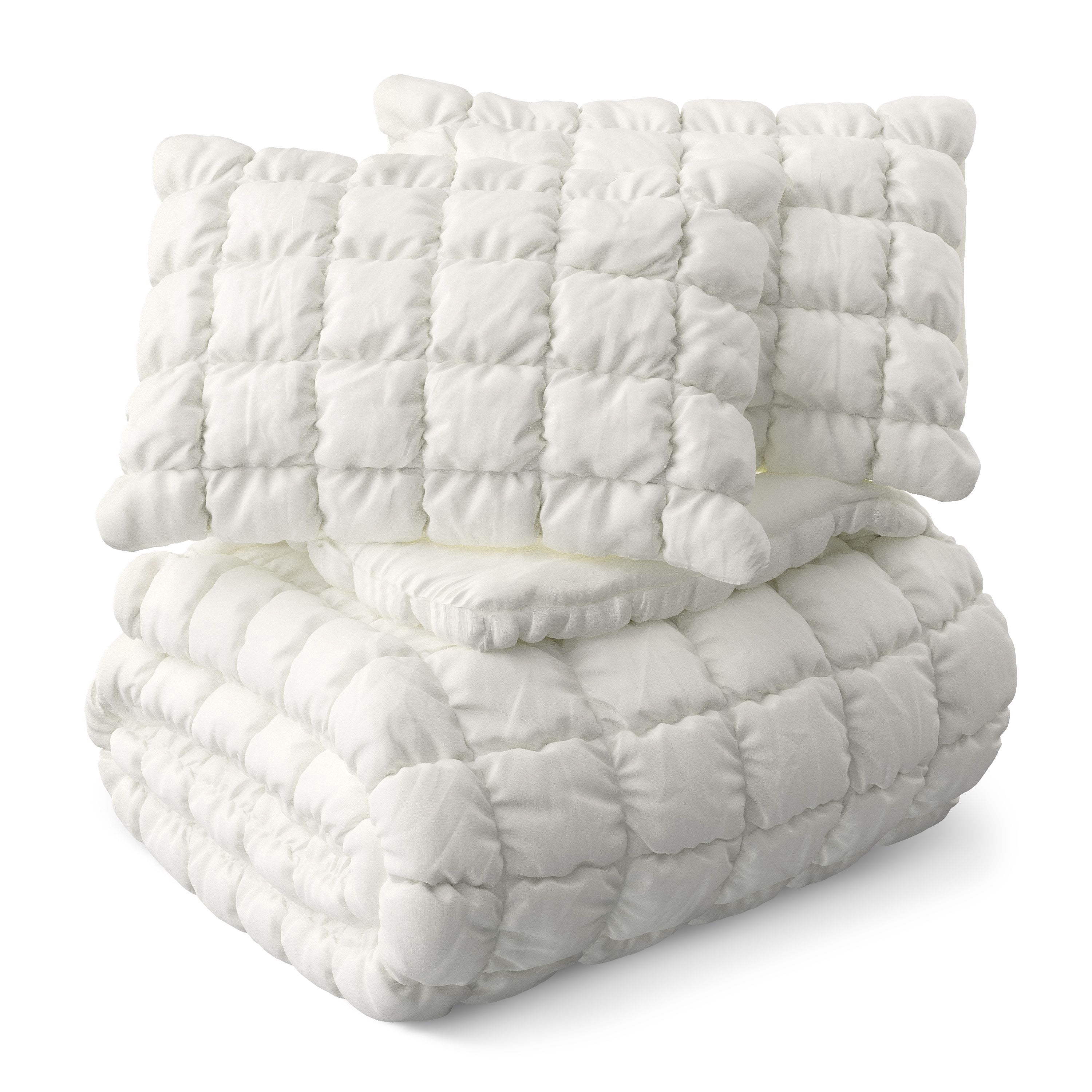 Mainstays Kids White Solid Puffy Comforter Set, Full/Queen, 3 Pieces