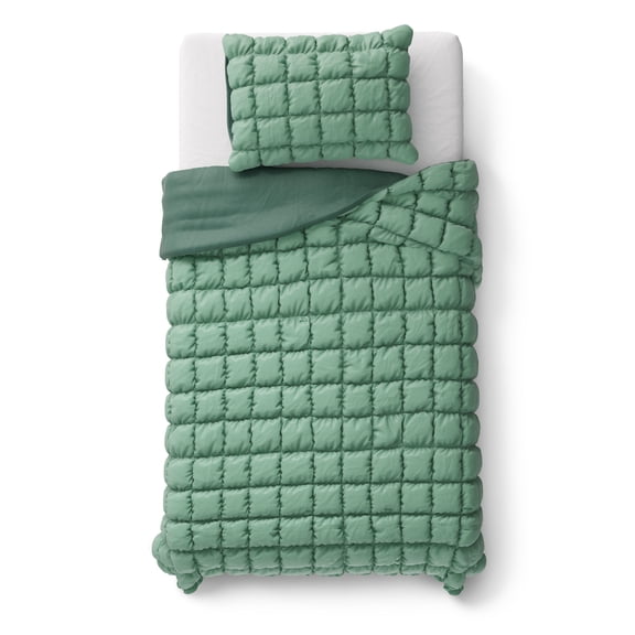 Mainstays Kids Light Green Solid Puffy Comforter Set, Twin, 2 Pieces
