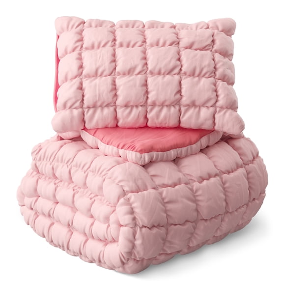 Mainstays Kids Pink Solid Puffy Comforter Set, Twin, 2 Pieces