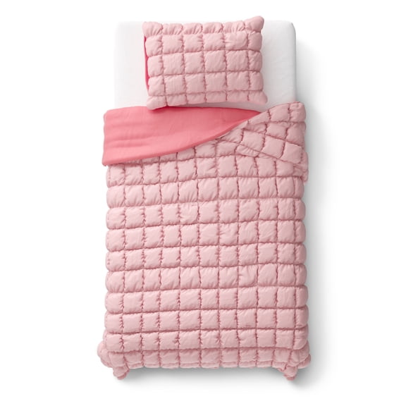 Mainstays Kids Pink Solid Puffy Comforter Set, Twin, 2 Pieces