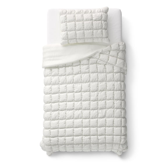 Mainstays Kids Puffy Comforter Set, White, Twin, 2 Pieces