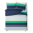 thumbnail image 1 of Mainstays Kids Reversible Green Stripe Stitch Quilt Set, Full/Queen, 3-Piece, 1 of 9
