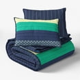 thumbnail image 1 of Mainstays Kids Reversible Green Stripe Stitch Quilt Set, Full/Queen, 3 Pieces, 1 of 6