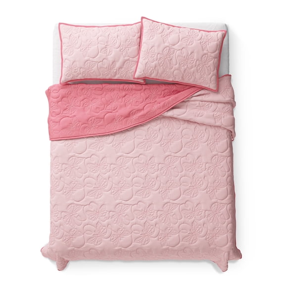 Mainstays Kids Reversible Butterfly Stitch Quilt Set, Full/Queen, 3 Pieces