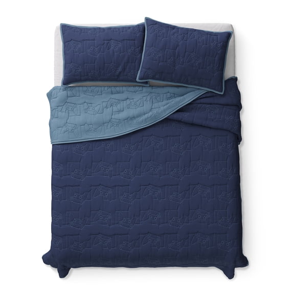 Mainstays Kids Reversible Gamer Stitch Quilt Set, Full/Queen, 3 Pieces