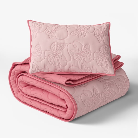 Mainstays Kids Reversible Butterfly Stitch Quilt Set, Twin, 2 Pieces