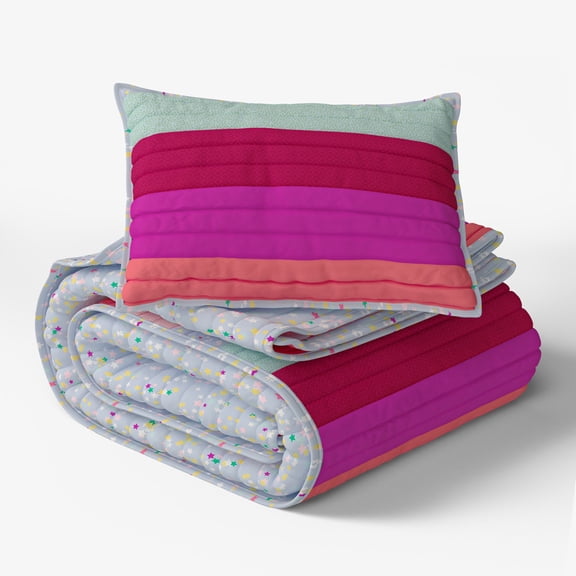 Mainstays Kids Reversible Pink Stripe Stitch Quilt Set, Twin, 2 Pieces