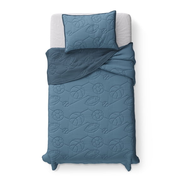 Mainstays Kids Reversible Sports Stitch Quilt Set, Twin, 2 Pieces