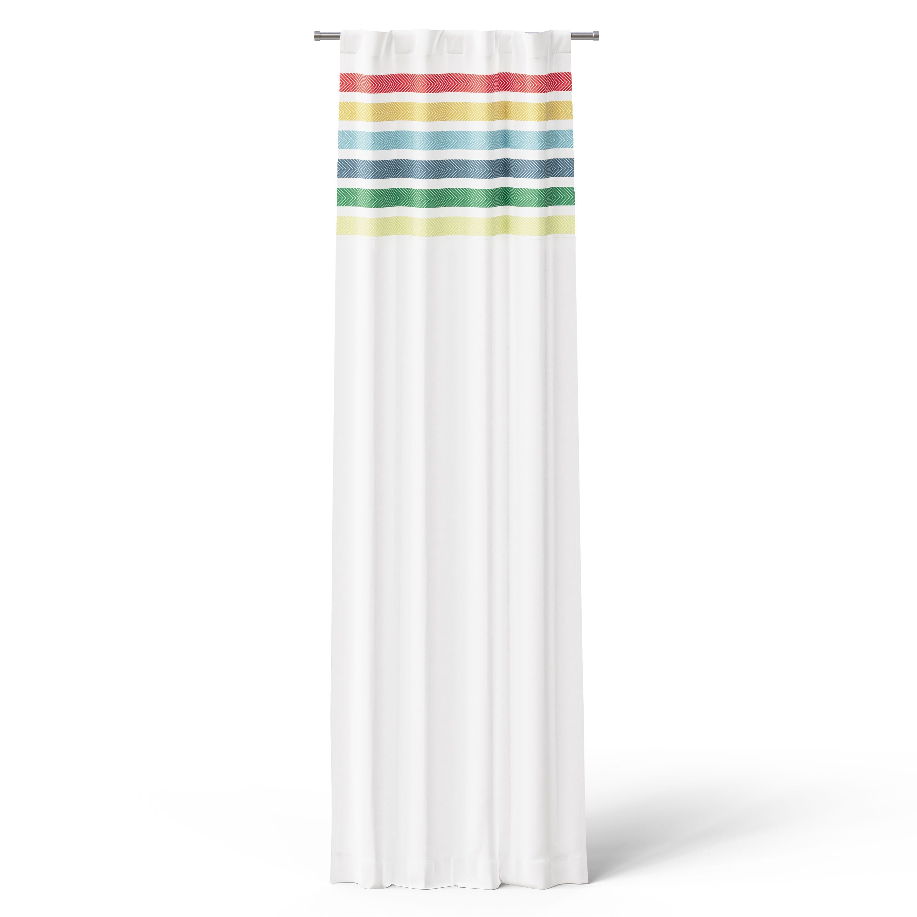 Mainstays Kids White and Rainbow Stripe Blackout Rod Pocket with Back Tabs Single Curtain Panel, 38" W x 95" L