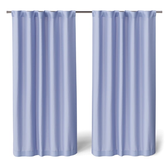 Mainstays Kids Spring Periwinkle Light Purple Solid Blackout Rod Pocket with Back Tabs Curtain Panel Pair, Set of 2, 30" W x 63" L