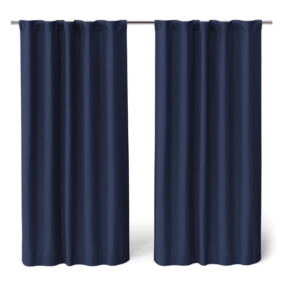 Mainstays Kids Navy Blue Solid Blackout Rod Pocket with Back Tabs Curtain Panel Pair, Set of 2, 30" W x 63" L
